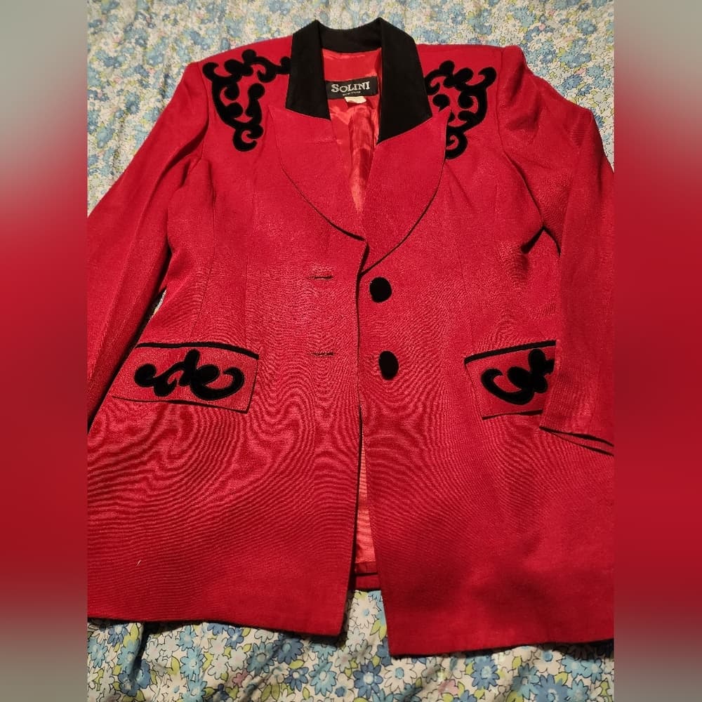 Vintage Red and Black Solini New York 80s Blazer Made in USA - Thumbnail 2