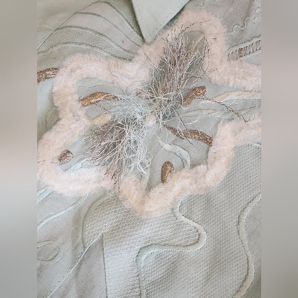 Vintage Anne French Light Turquiose Textured Abstract Blouse - Thumbnail 3