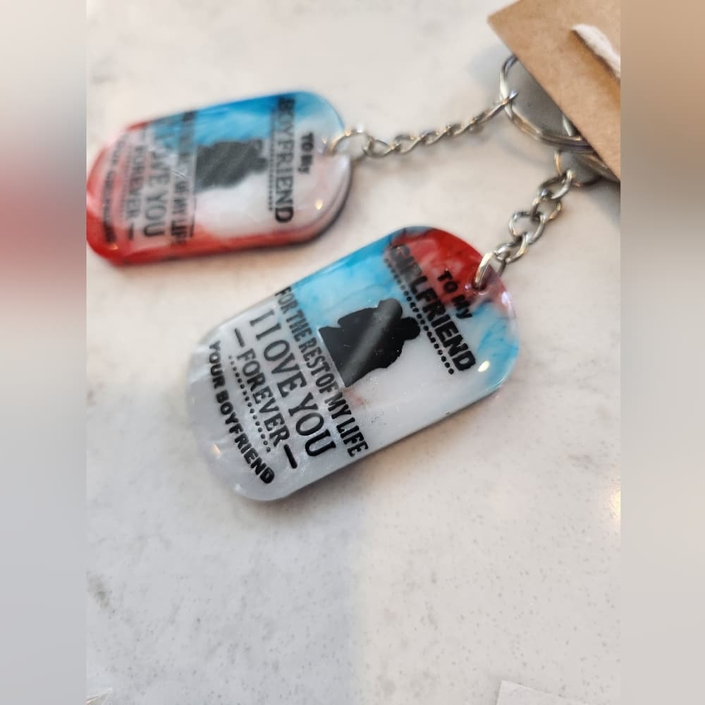 Handmade Handpainted Resin Colorful His and Hers Matching Key Chains - Thumbnail 6