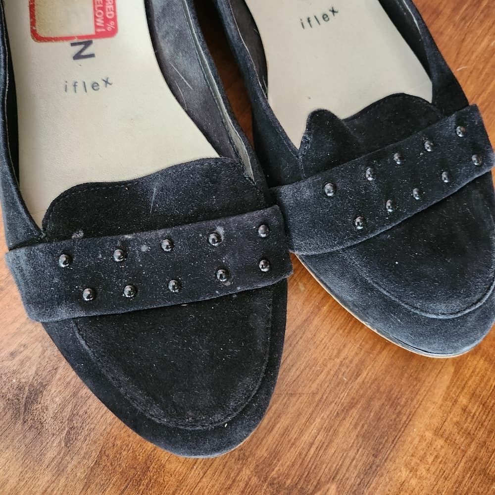 Ann Klein Black Suede Studded Dress Flats - Thumbnail 3