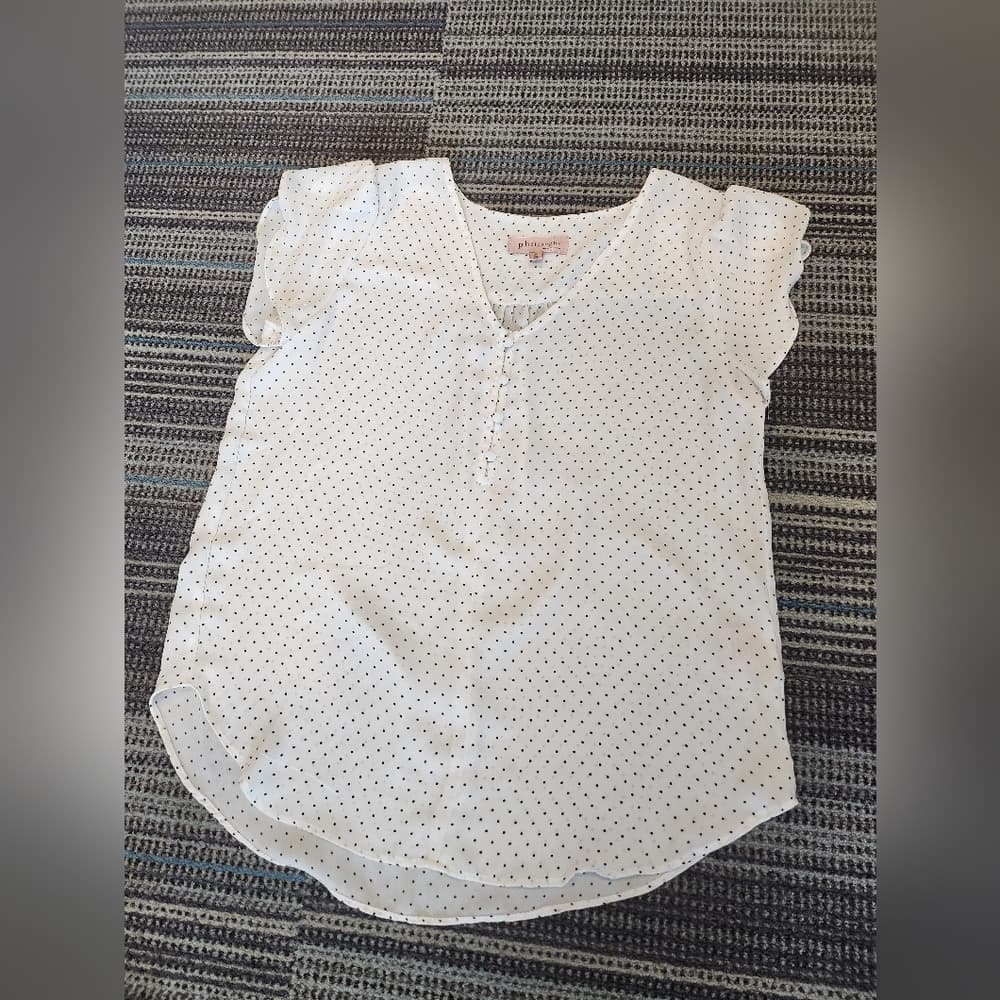 Philosophy White and Black Polkadot Short Sleeve Blouse - Thumbnail 10