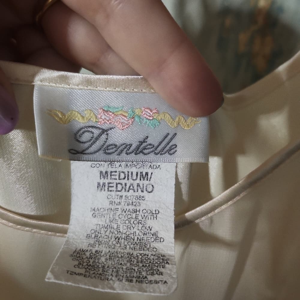 Vintage Dentelle Long Off White Embroidered Floral Slip Nightgown - Thumbnail 10