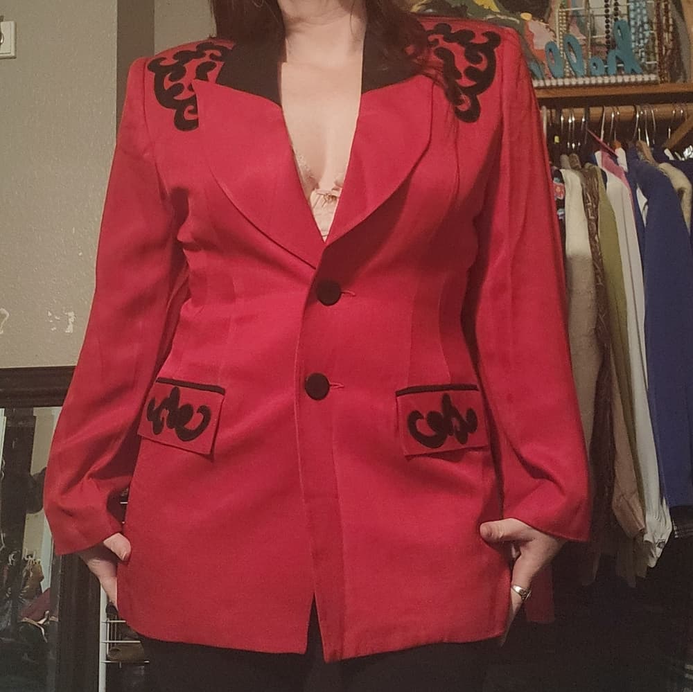 Vintage Red and Black Solini New York 80s Blazer Made in USA - Thumbnail 11