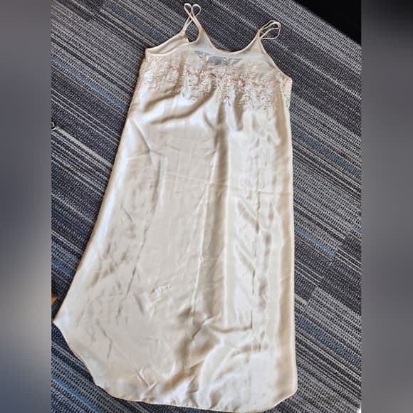 Vintage Dentelle Long Off White Embroidered Floral Slip Nightgown - Thumbnail 14