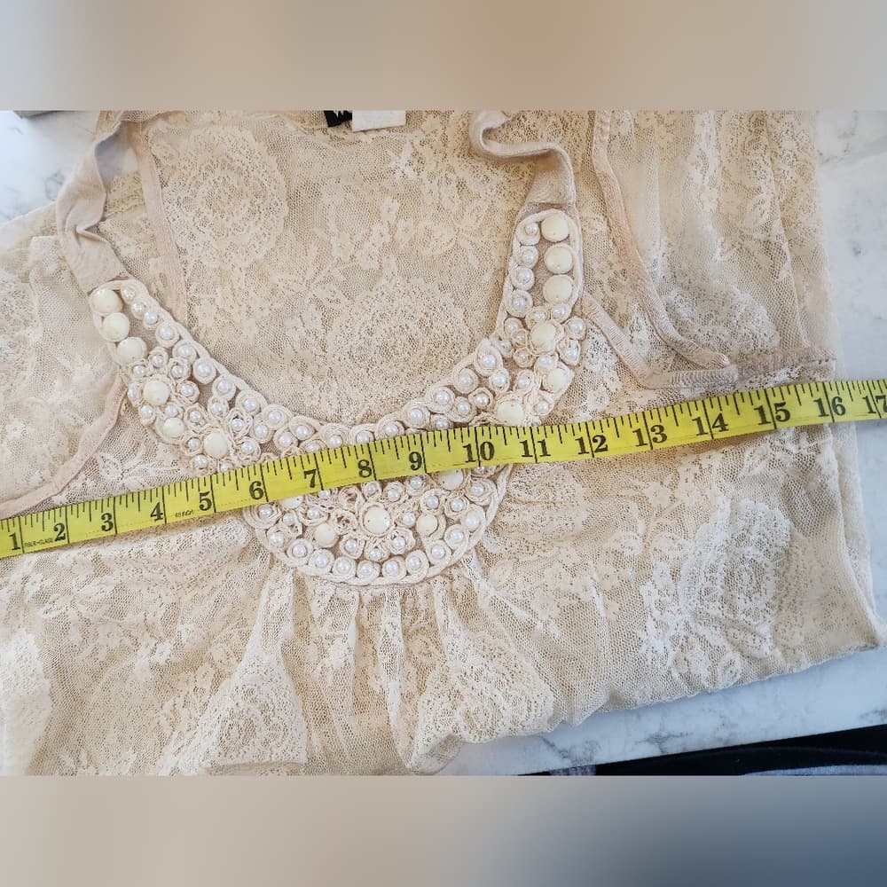 Y2K Wet Seal Lace Sheer Off White Beaded Tank Top - Thumbnail 7