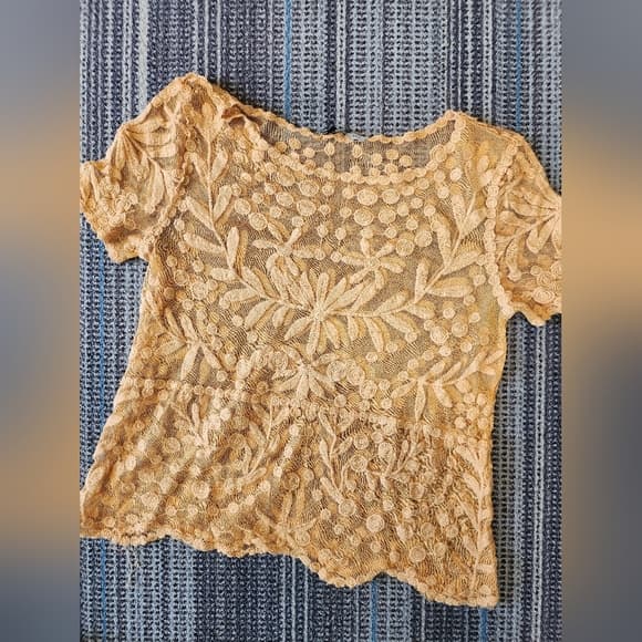 Zara Oversize Crochet Lace Sheer Top Rusty Orange - Thumbnail 6