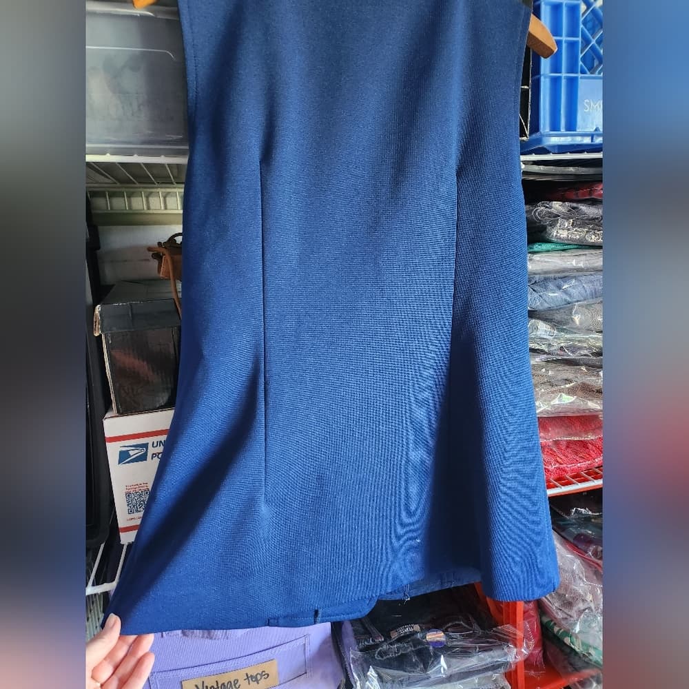 Vintage Mod 60s Blue Tailored Button Down Sleeveless Vest with Pockets s/m - Thumbnail 11