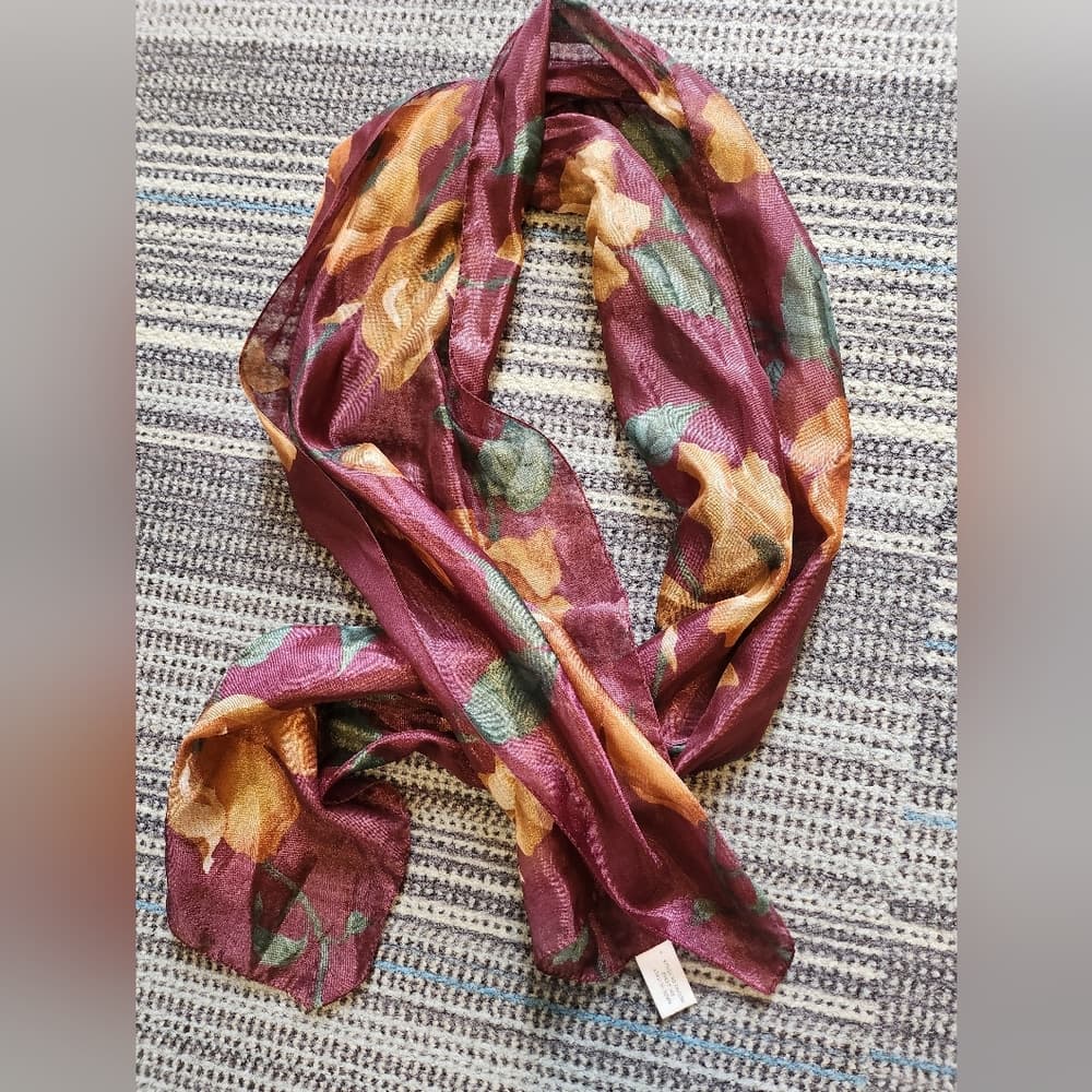 Plumb Color Floral Italian Made Scarf - Thumbnail 6