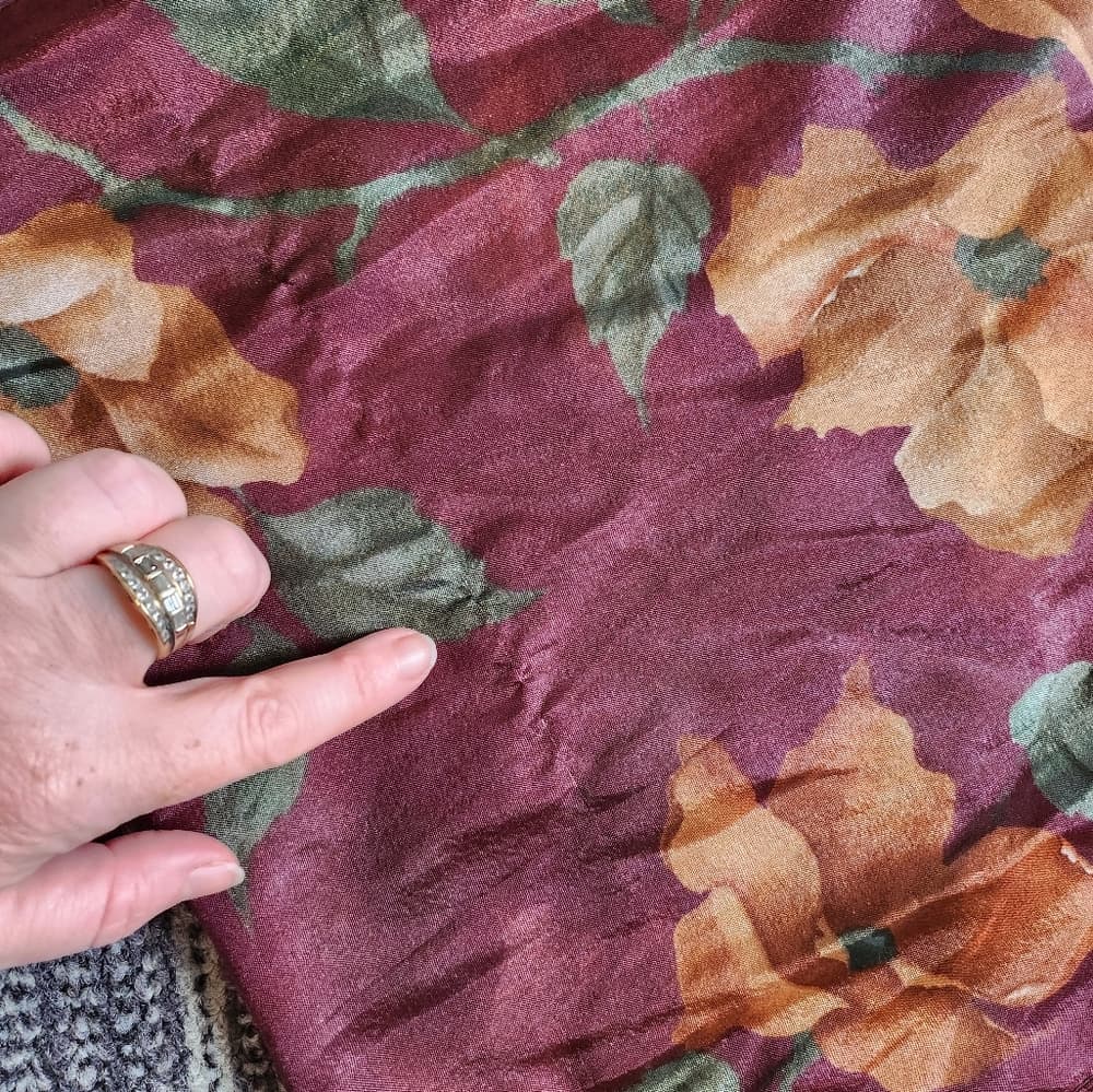 Plumb Color Floral Italian Made Scarf - Thumbnail 4