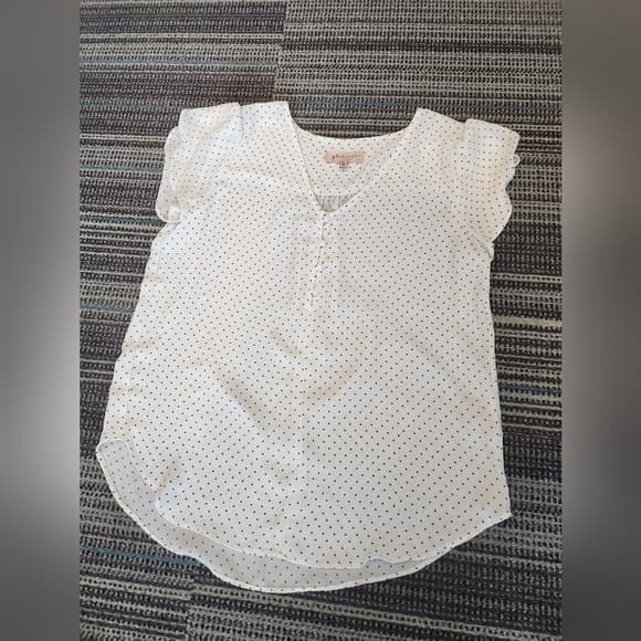 Philosophy White and Black Polkadot Short Sleeve Blouse - Thumbnail 11