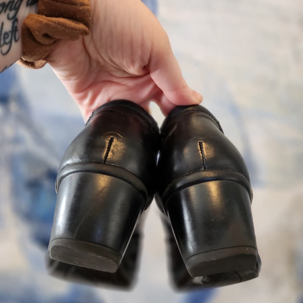 Clarks Black Leather Mary Jane Block Heel Slip On - Thumbnail 5