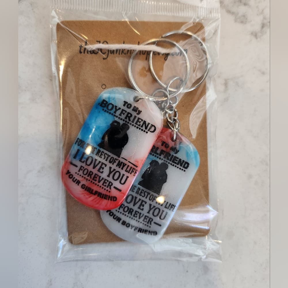 Handmade Handpainted Resin Colorful His and Hers Matching Key Chains - Thumbnail 8