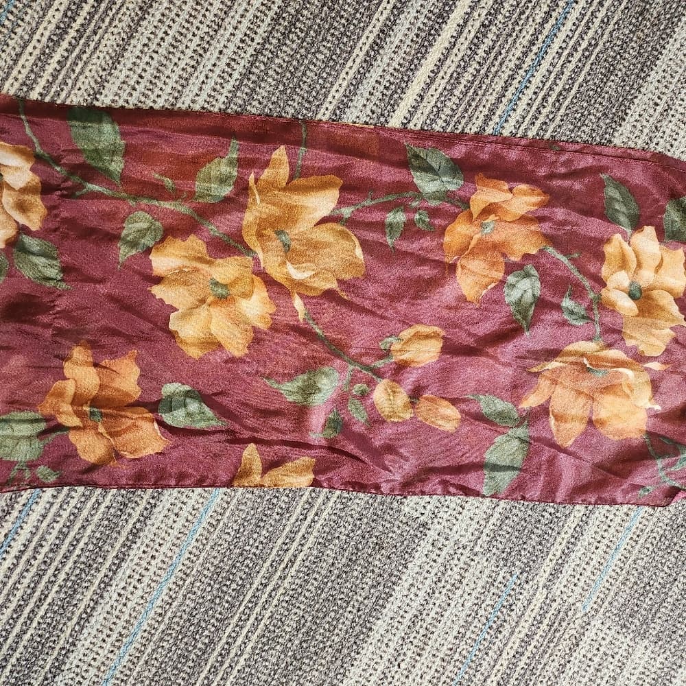 Plumb Color Floral Italian Made Scarf - Thumbnail 5