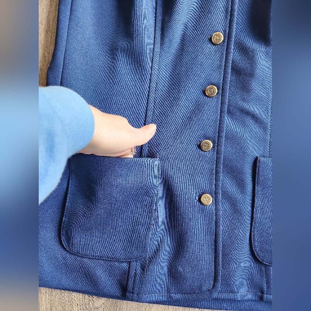 Vintage Mod 60s Blue Tailored Button Down Sleeveless Vest with Pockets s/m - Thumbnail 3