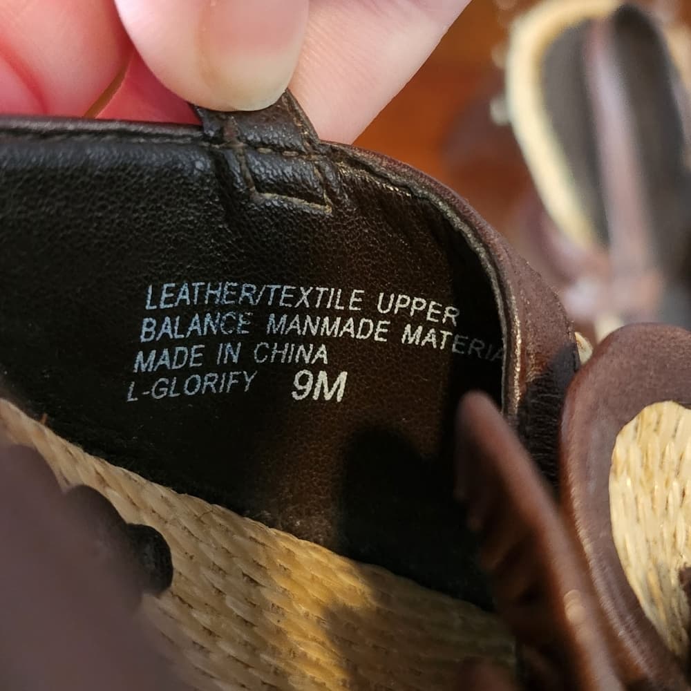 Franco Sarto Brown and Tan Leather and Canvas Slingback Floral Wedge Heels - Thumbnail 3