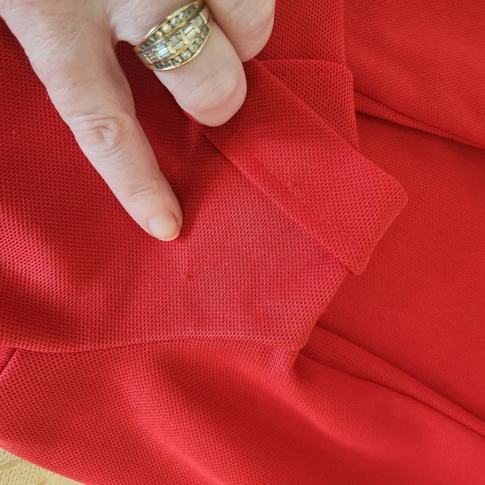 Vintage 60's Mod Red Button Up Collard Pleated Polyester Top with Pockets - Thumbnail 10
