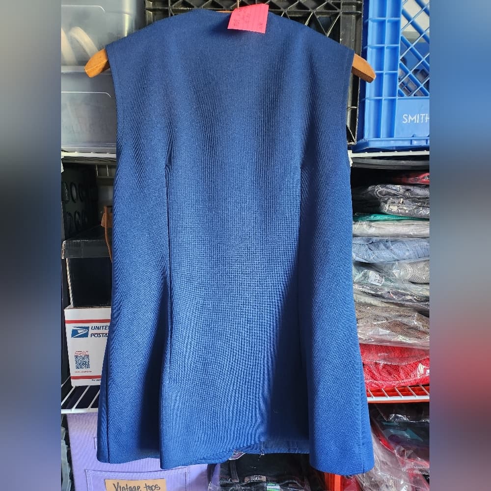 Vintage Mod 60s Blue Tailored Button Down Sleeveless Vest with Pockets s/m - Thumbnail 10