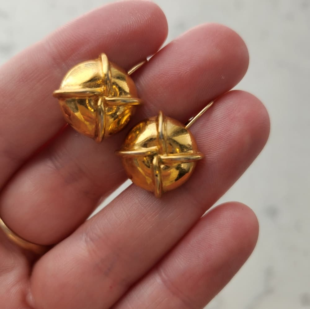 Vintage Monet Gold Tone Clip on Round Chunky Costume Earrings - Thumbnail 3
