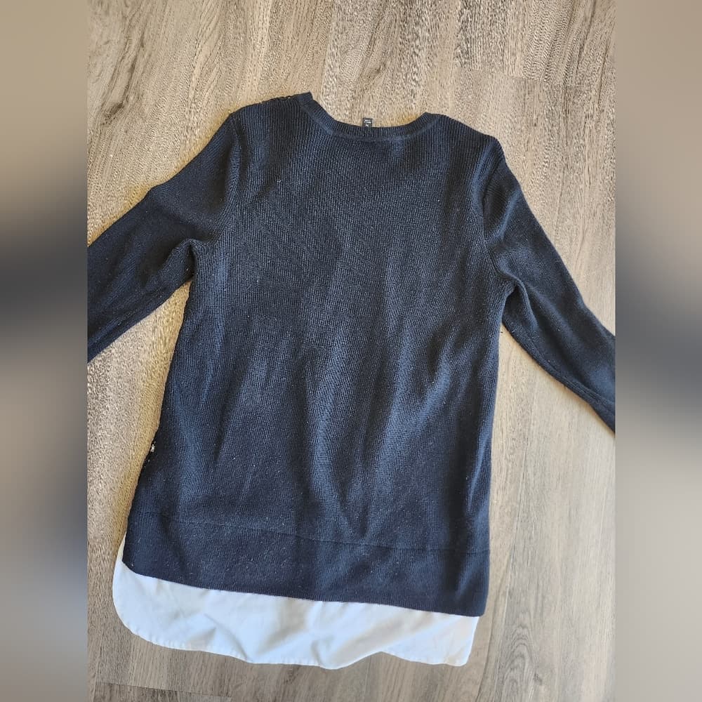 Simply Vera Vera Wang Black Lace Look Black and white Long Sleeve Sweater - Thumbnail 8
