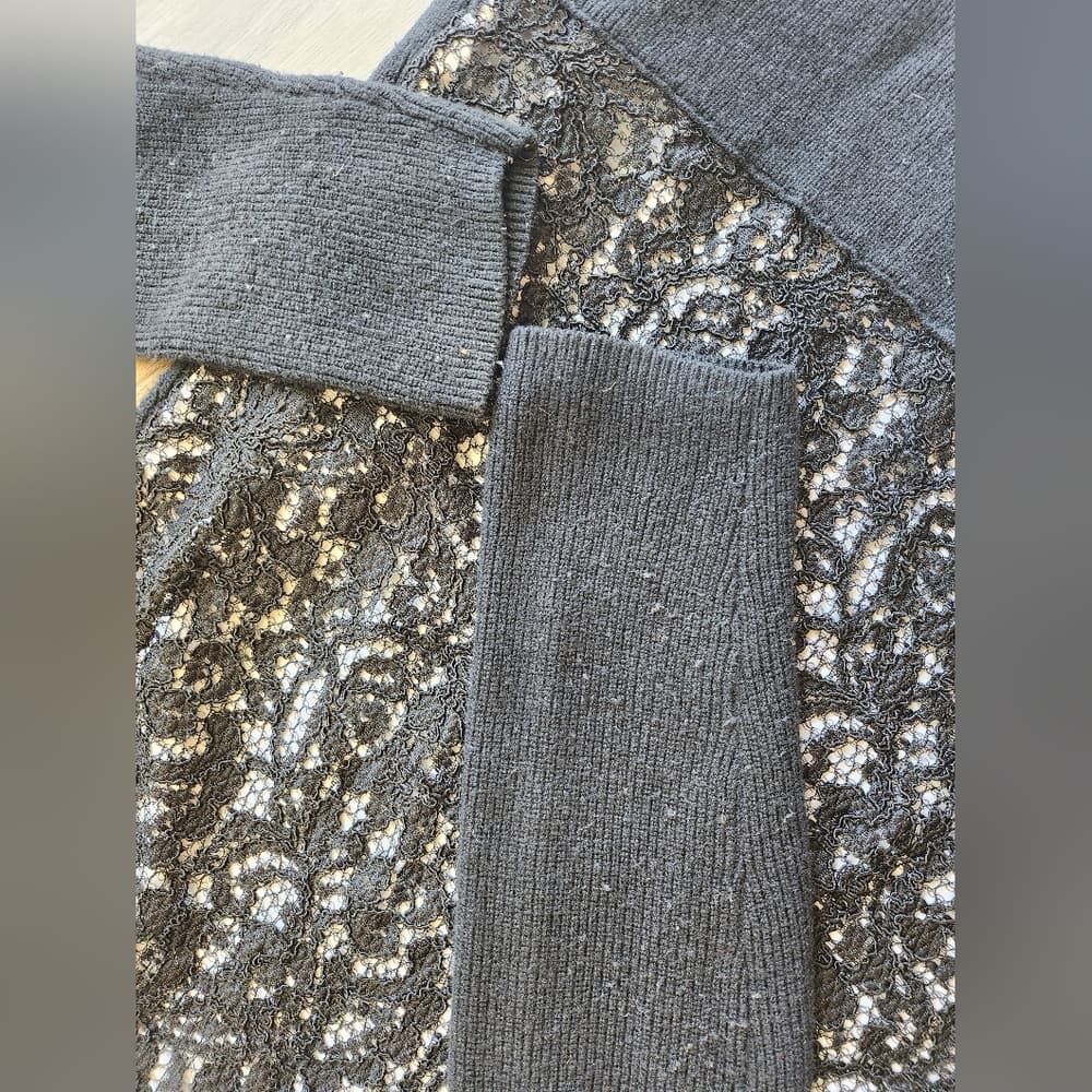 Simply Vera Vera Wang Black Lace Look Black and white Long Sleeve Sweater - Thumbnail 4