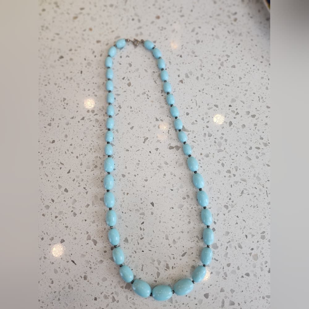 Gorgeous Vintage Oblong Turquoise Beaded Necklace - Thumbnail 3