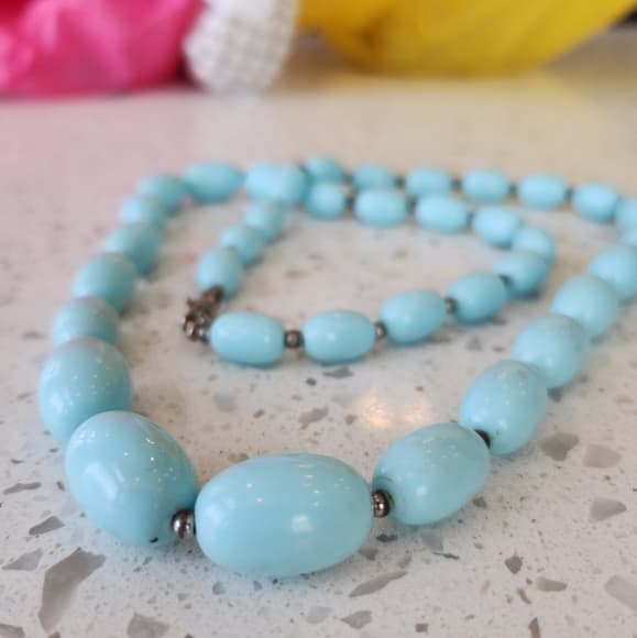 Gorgeous Vintage Oblong Turquoise Beaded Necklace - Thumbnail 7