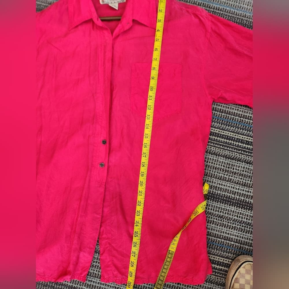 Vintage Pink 100% Silk Button Up cute Slit Side Back Button Sophisticates Top - Thumbnail 9