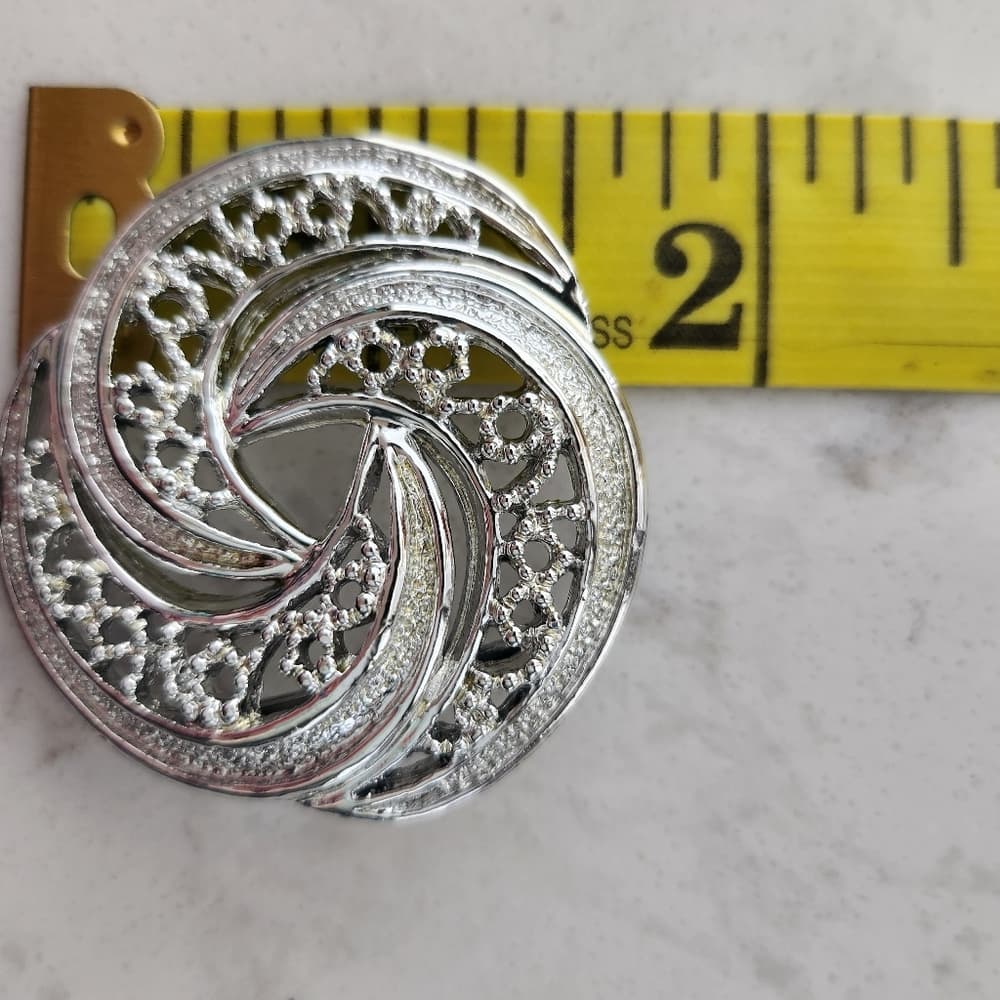 Vintage Gerrys Silver Tone Round Swirl Brooch - Thumbnail 12