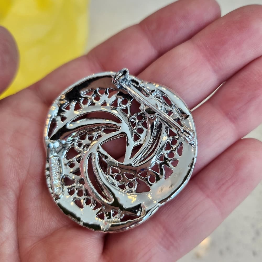 Vintage Gerrys Silver Tone Round Swirl Brooch - Thumbnail 5