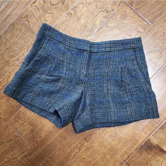 Theory Charcoal and Blue Alpaca Wool Blend Dress Shorts - Thumbnail 11