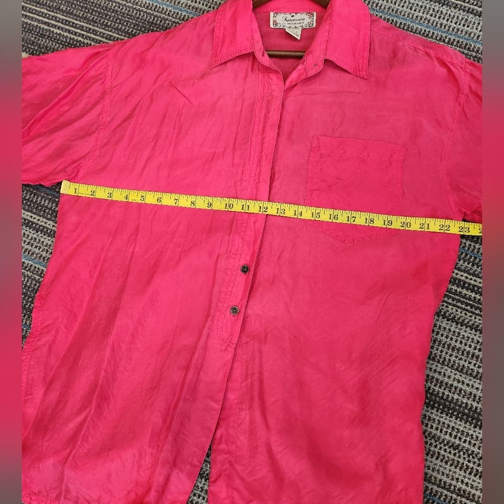 Vintage Pink 100% Silk Button Up cute Slit Side Back Button Sophisticates Top - Thumbnail 8