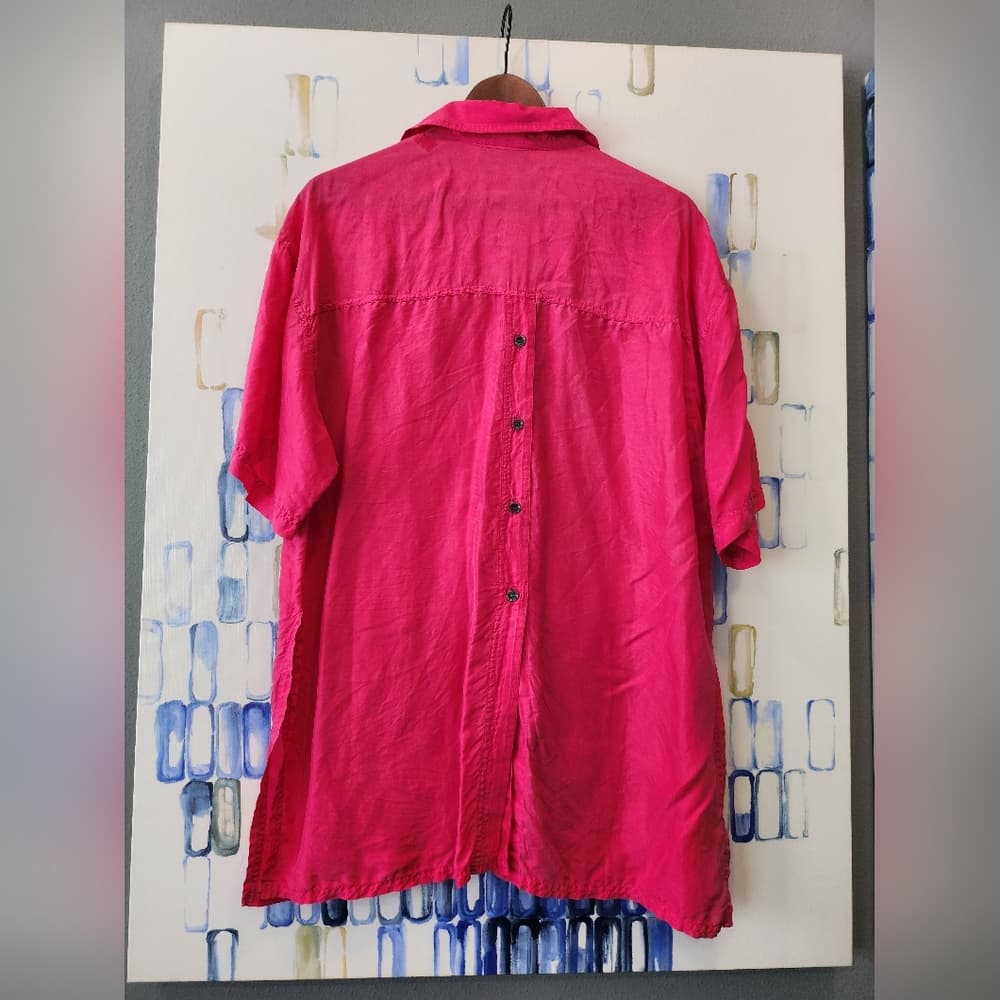 Vintage Pink 100% Silk Button Up cute Slit Side Back Button Sophisticates Top - Thumbnail 5