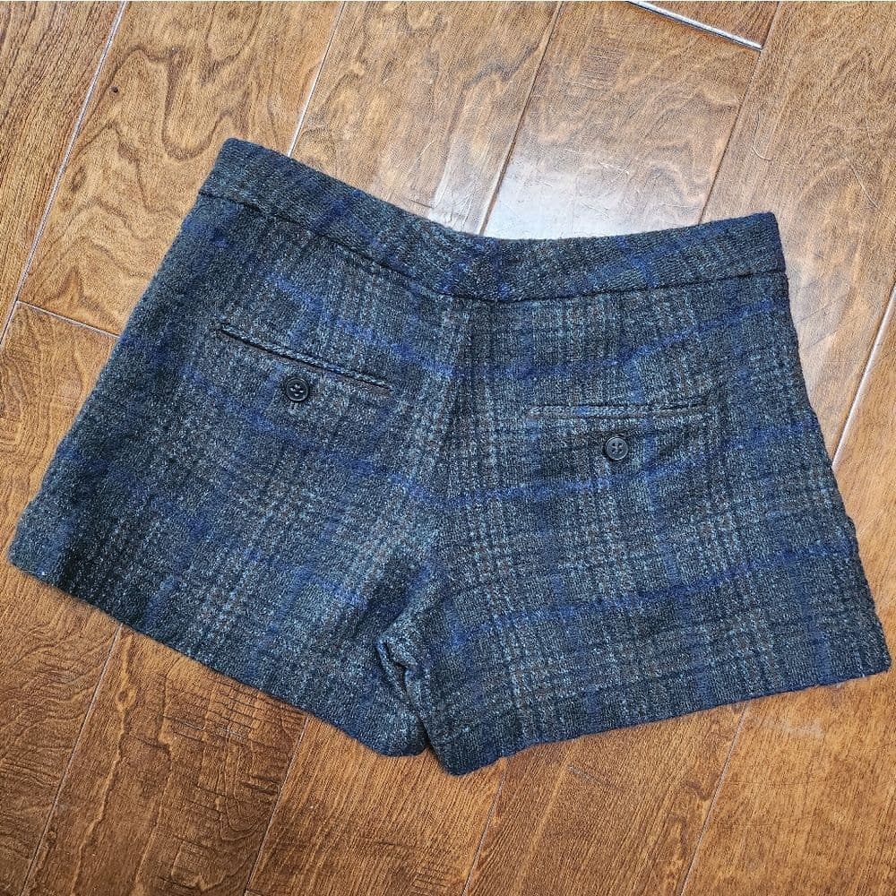 Theory Charcoal and Blue Alpaca Wool Blend Dress Shorts - Thumbnail 3