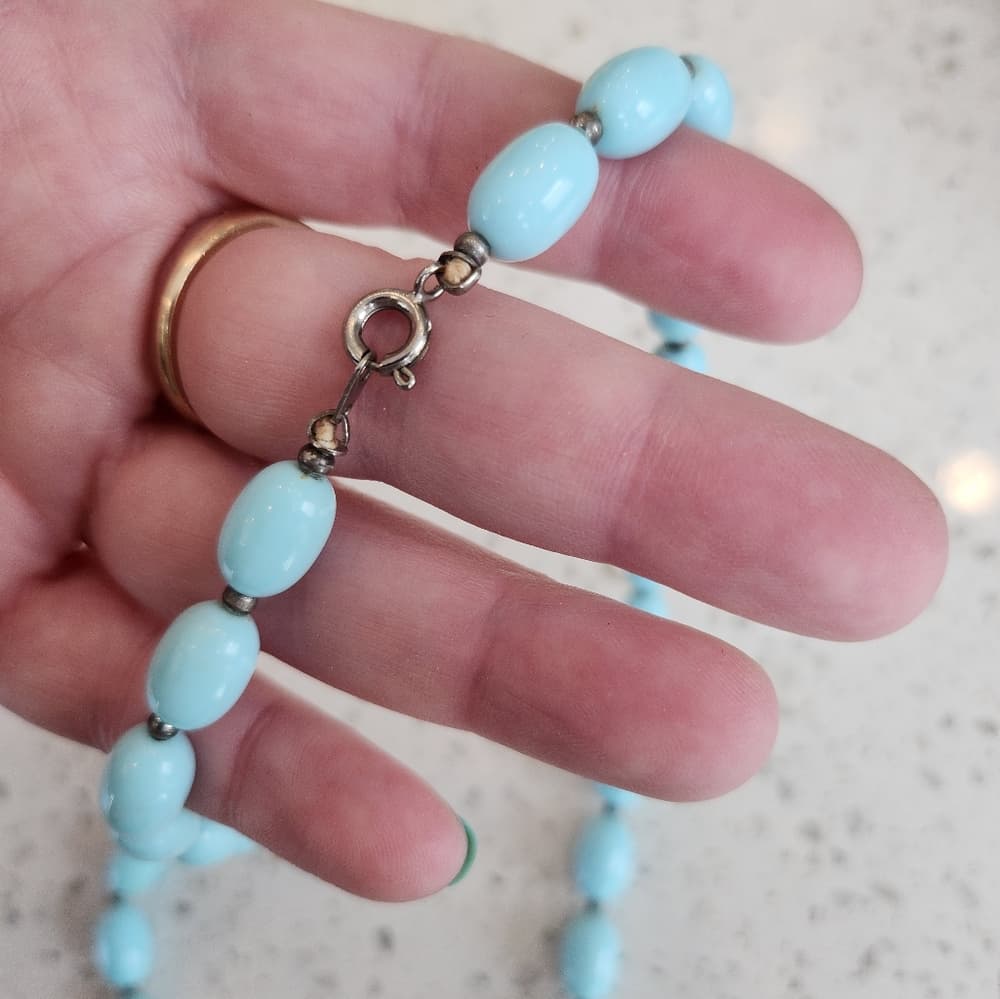 Gorgeous Vintage Oblong Turquoise Beaded Necklace - Thumbnail 4