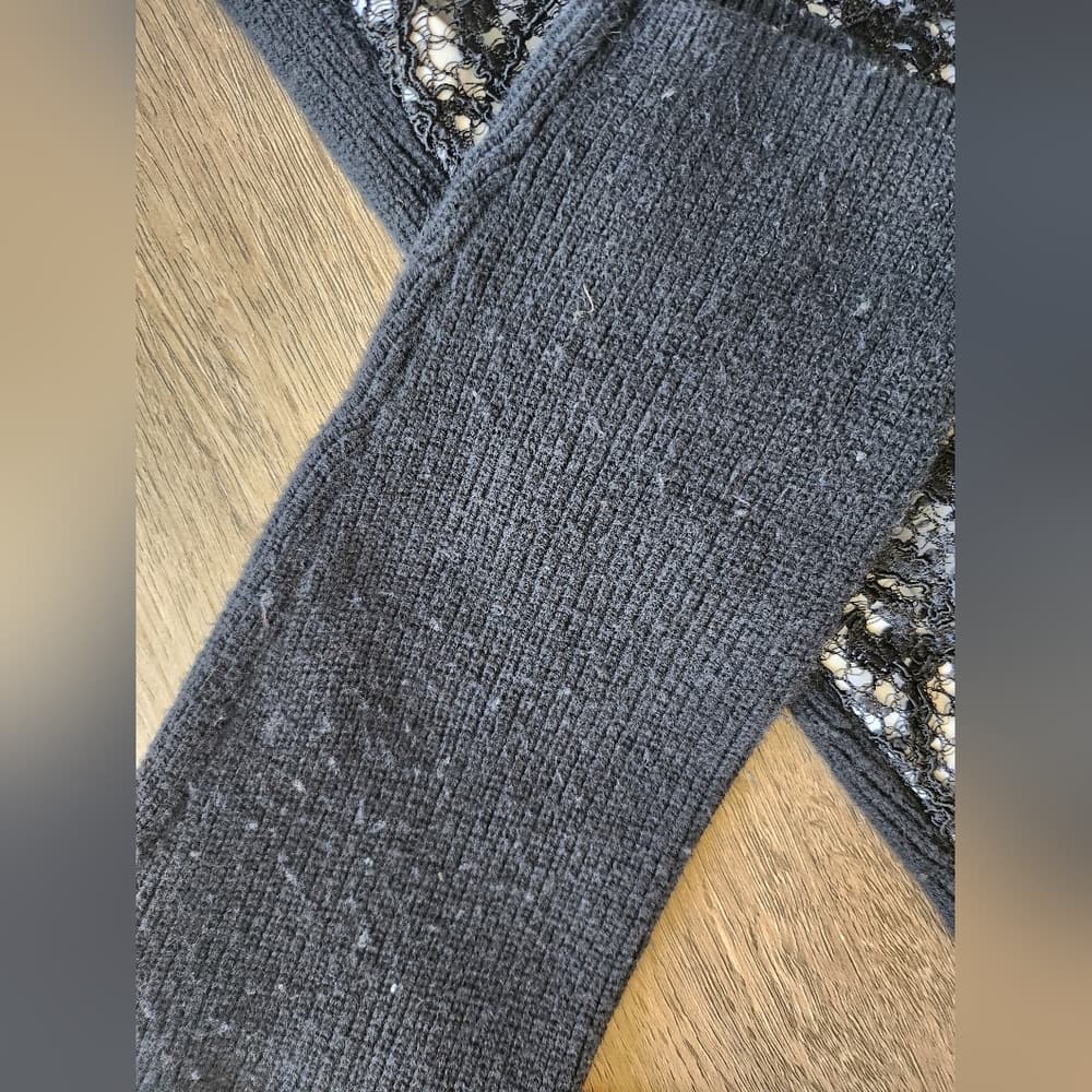 Simply Vera Vera Wang Black Lace Look Black and white Long Sleeve Sweater - Thumbnail 3