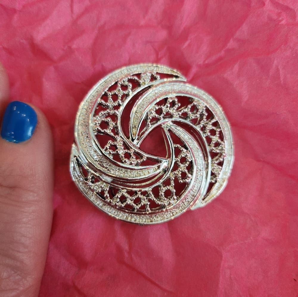 Vintage Gerrys Silver Tone Round Swirl Brooch - Thumbnail 9