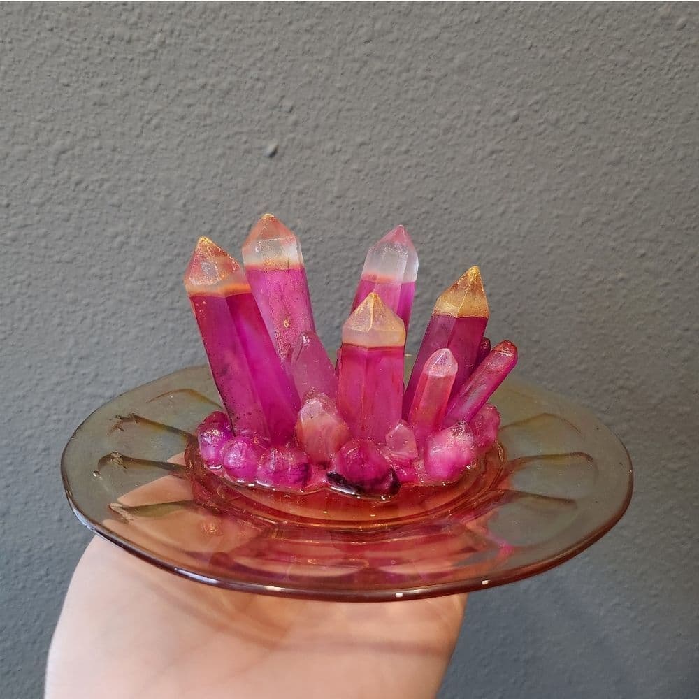 Upcycled Vintage Plate Resin Crystal Ring Holder Trinket Dish Tray - Thumbnail 8
