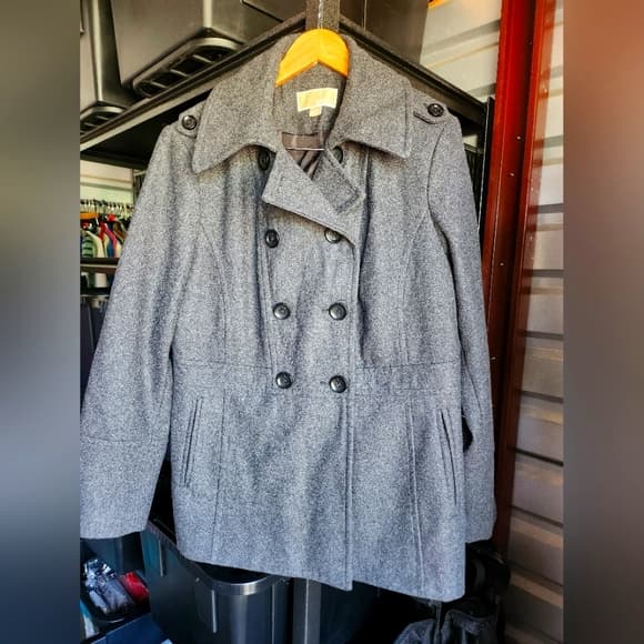 Micheal Micheal Kors Dark Heather Gray Wool Blend Pea Coat - Thumbnail 10
