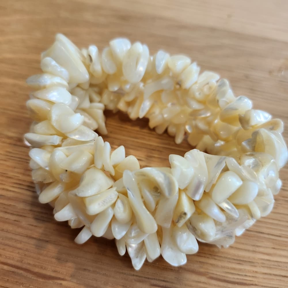 Elegant Chunky Cream Mother Of Pearl Shell Stretchy Bracelet - Thumbnail 5
