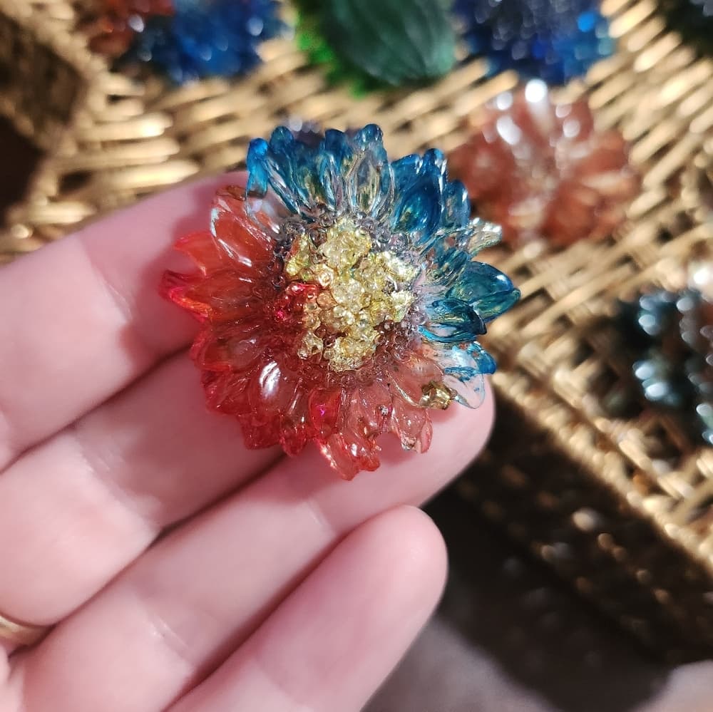 11 Handmade Resin Flower Strong Fridge Magnets Very Colorful - Thumbnail 3
