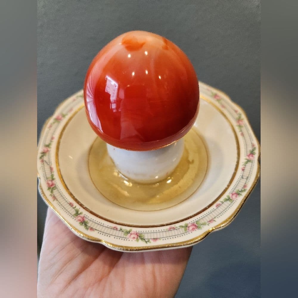 Upcycled Vintage Plate Resin Mushroom Floral Ring Holder Trinket Dish Tray - Thumbnail 3