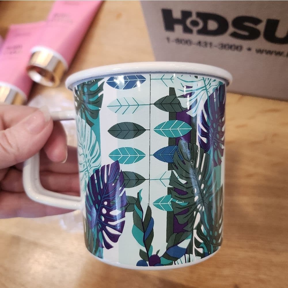 NIP Metal Starbucks Coffee Cup Mug Palm Print Star 14 oz Green White - Thumbnail 4