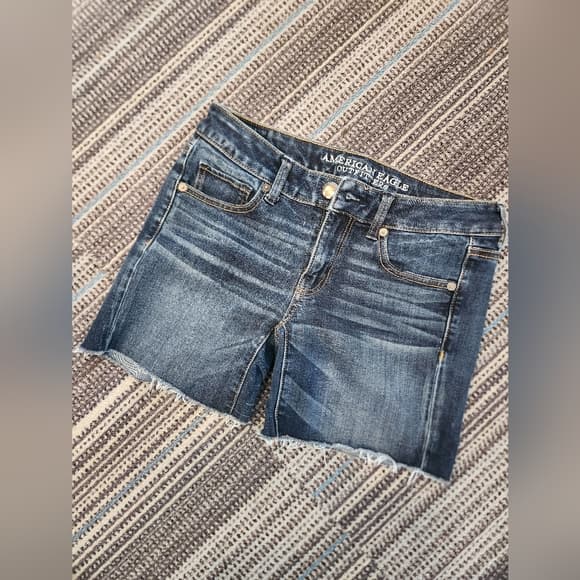 America Eagle Outfitters Blue Denim Cut Off Jean Shorts - Thumbnail 9