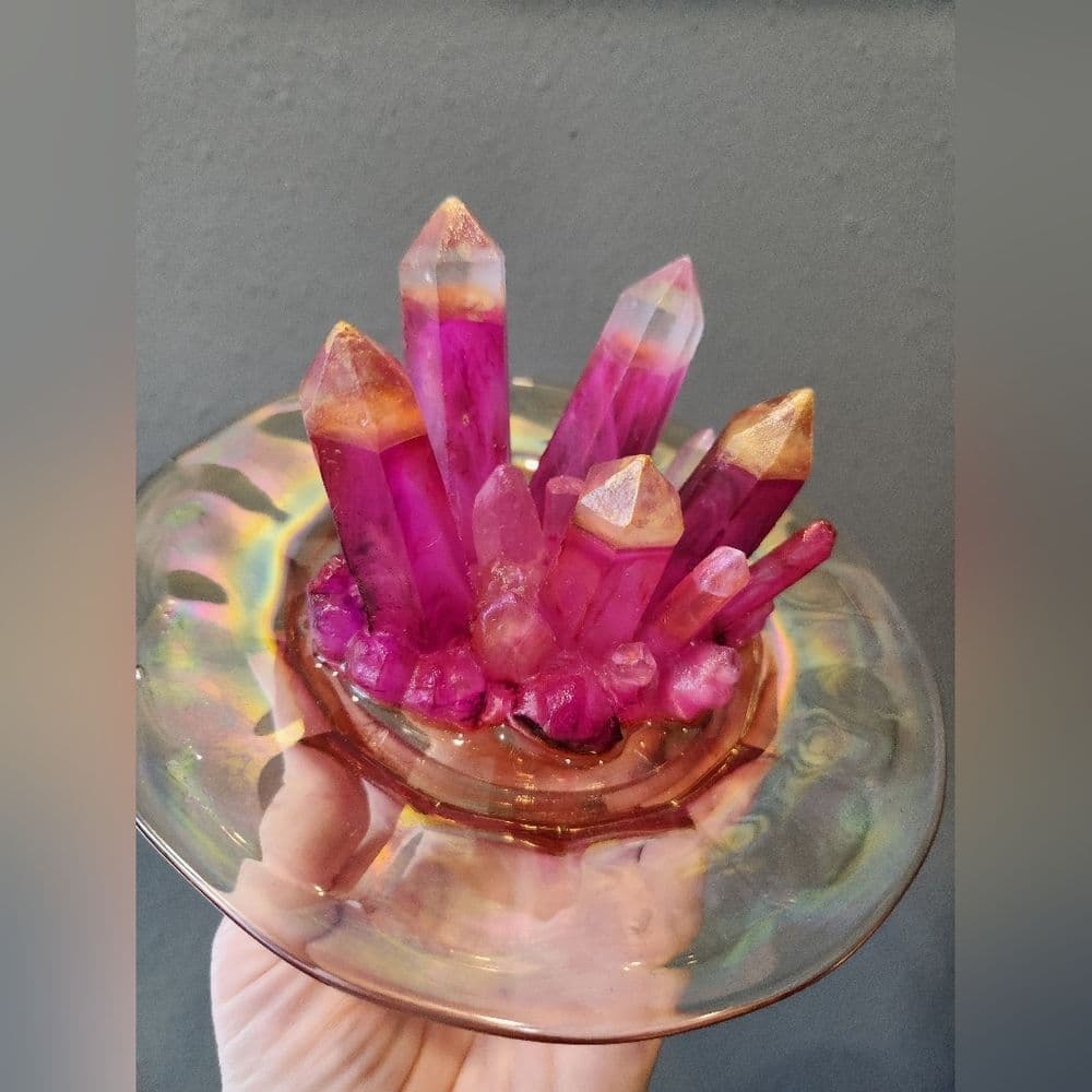 Upcycled Vintage Plate Resin Crystal Ring Holder Trinket Dish Tray