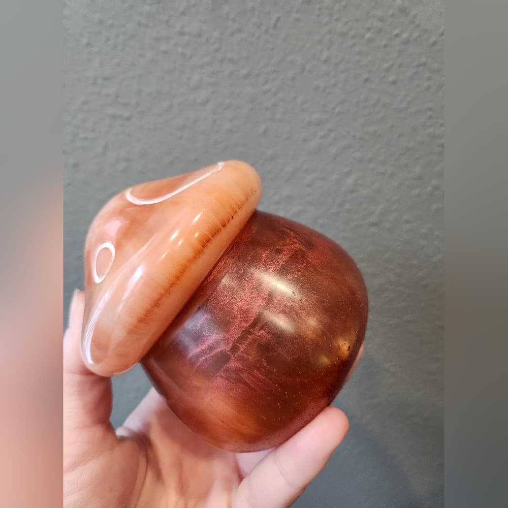 Orange White and Metallic Retro Mushroom Storage Jar Trinket Jewelry Canister - Thumbnail 2