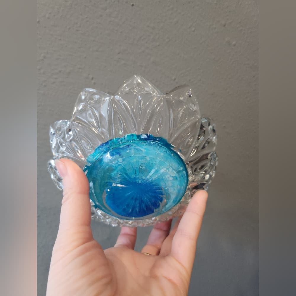 Upcycled Vintage Glass Dish with Resin Mermaid Tail Ocean Theme - Thumbnail 7