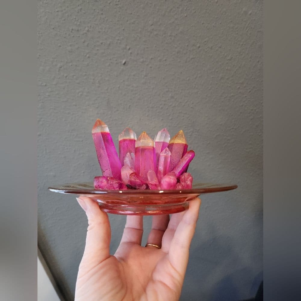 Upcycled Vintage Plate Resin Crystal Ring Holder Trinket Dish Tray - Thumbnail 2