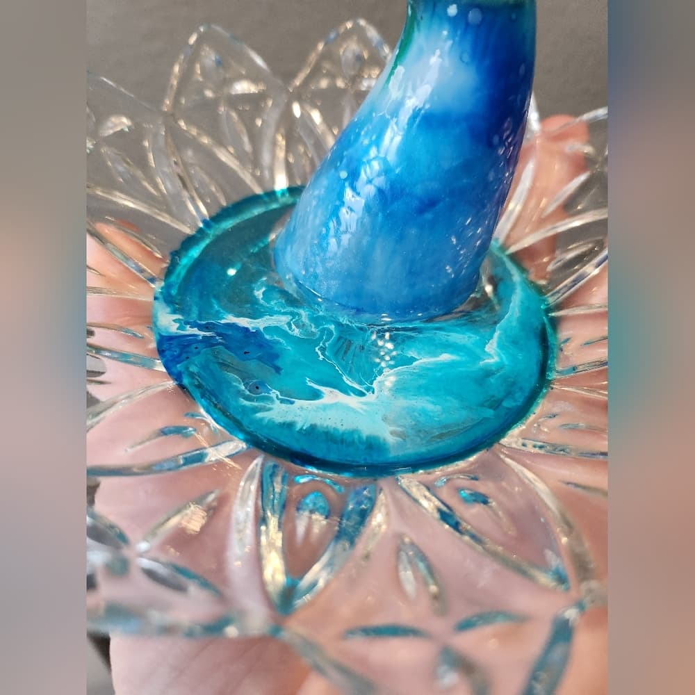 Upcycled Vintage Glass Dish with Resin Mermaid Tail Ocean Theme - Thumbnail 6