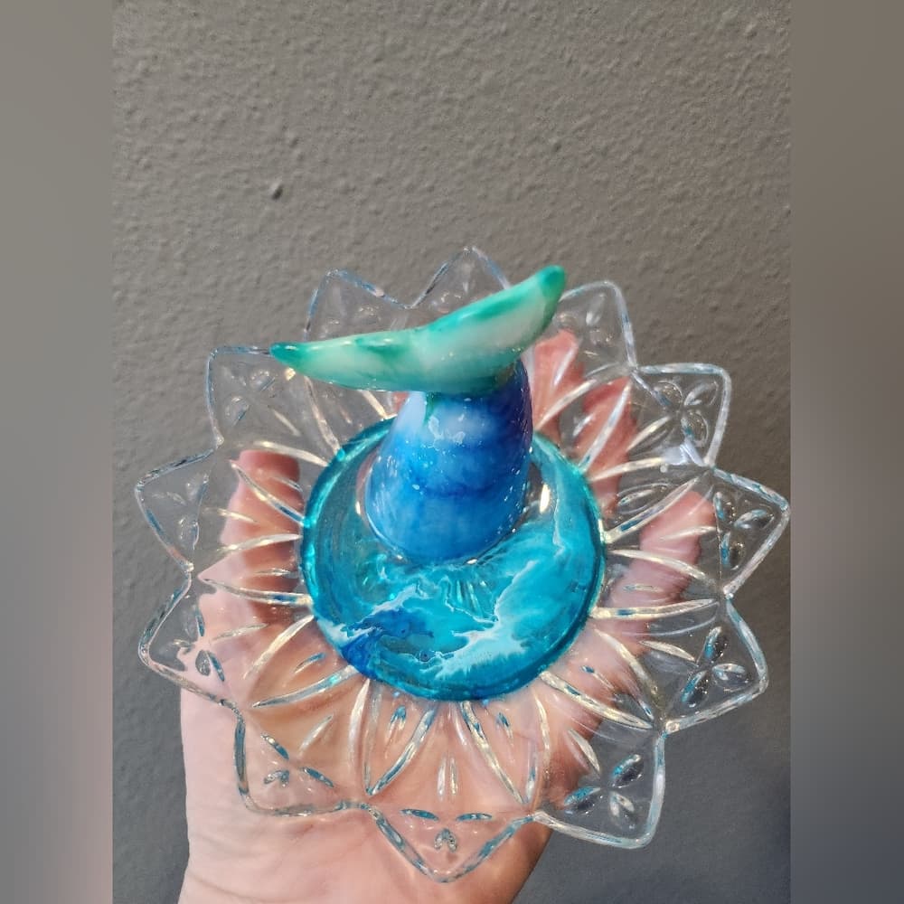 Upcycled Vintage Glass Dish with Resin Mermaid Tail Ocean Theme - Thumbnail 5