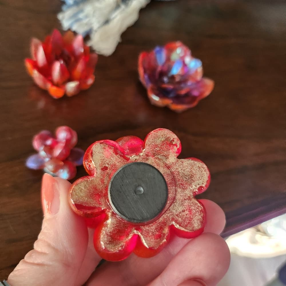 Set of 4 Vibrant Red Tones Floral Succulent Strong Fridge Magnets - Thumbnail 4